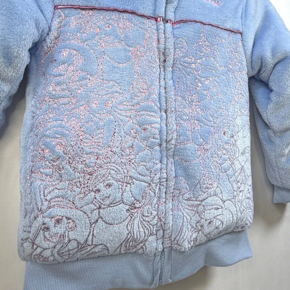 Disney Princess Hoodie Jacket Girls Blue Pink Faux Fur Sherpa Lined Zip Up Sz 7